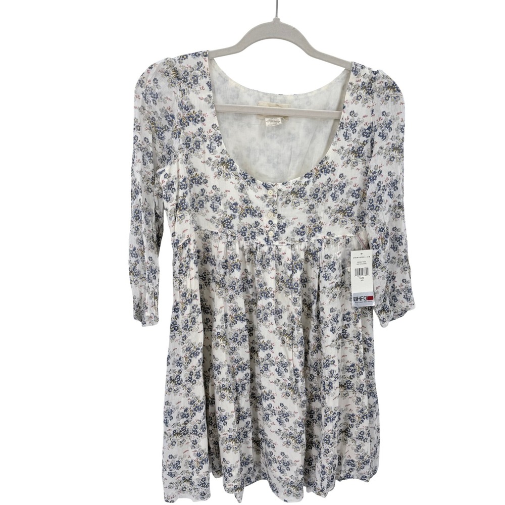 Denim & Supply Ralph Lauren Floral Mini Dress XS White Blue Boho Cottagecore NEW